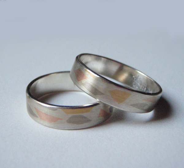 Eheringe Silber mit Gelb- Rot- und Weißgold
